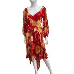 Vintage Tracy Feith Red Printed Silk Dress Size S